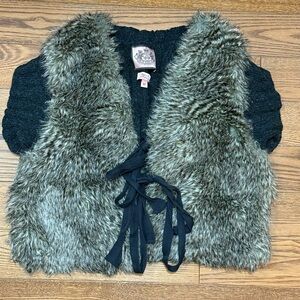 Juicy Couture Charcoal and Beige Faux Fur Vest